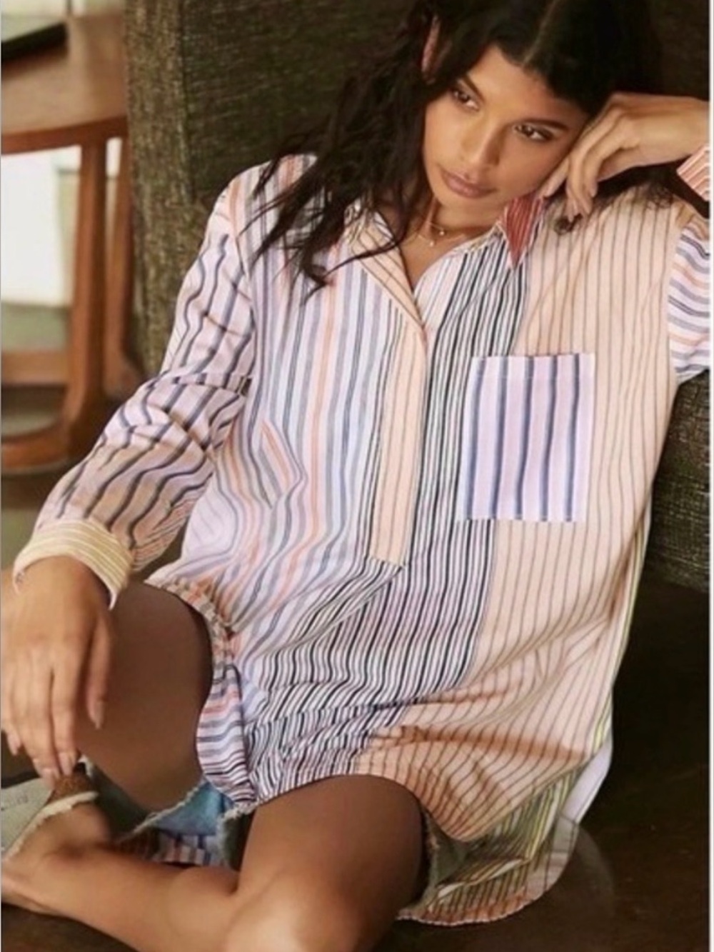 Anthropologie MAEVE Alix Henley Striped Oversized Buttondown Top Shirt Medium